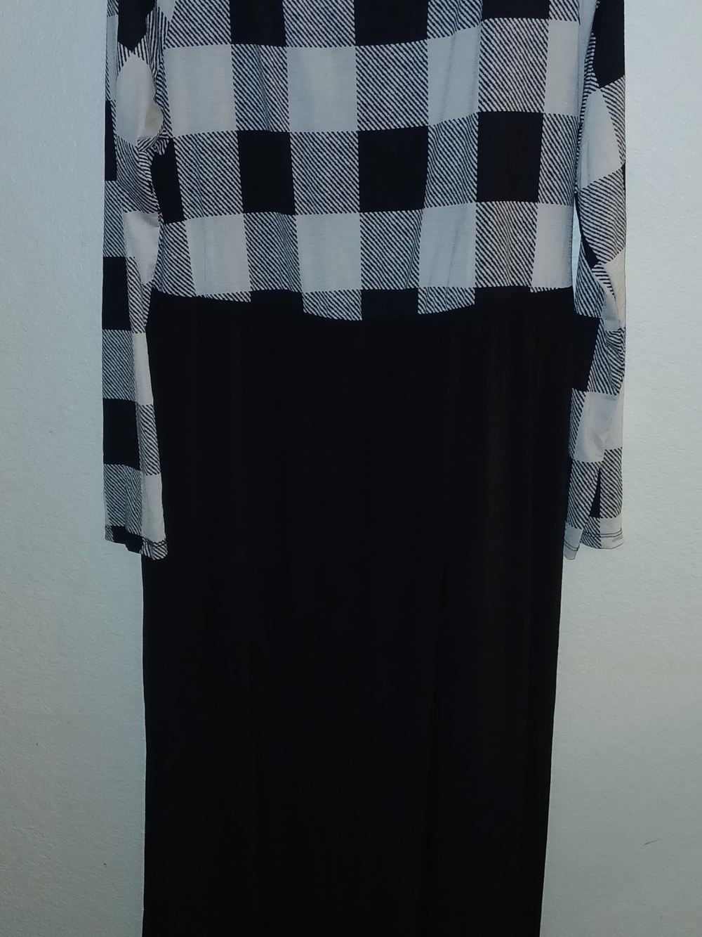 Black and White Buffalo Plaid Top with Black Skirt
